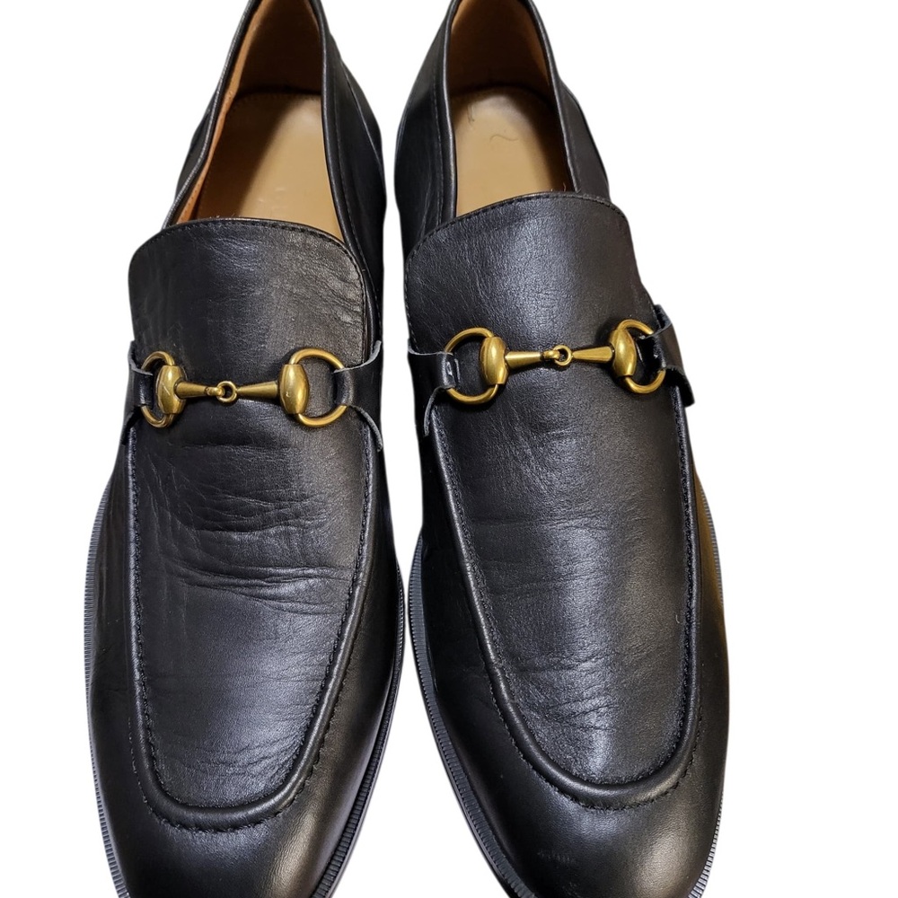 Classic Black Leather Loafers with Gold Detailing
